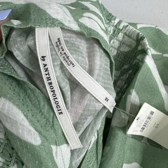 By Anthropologie Dress Womens XS Green Smocked Bandeau Leaf Tropical Cutout Maxi - Picture 7 of 14